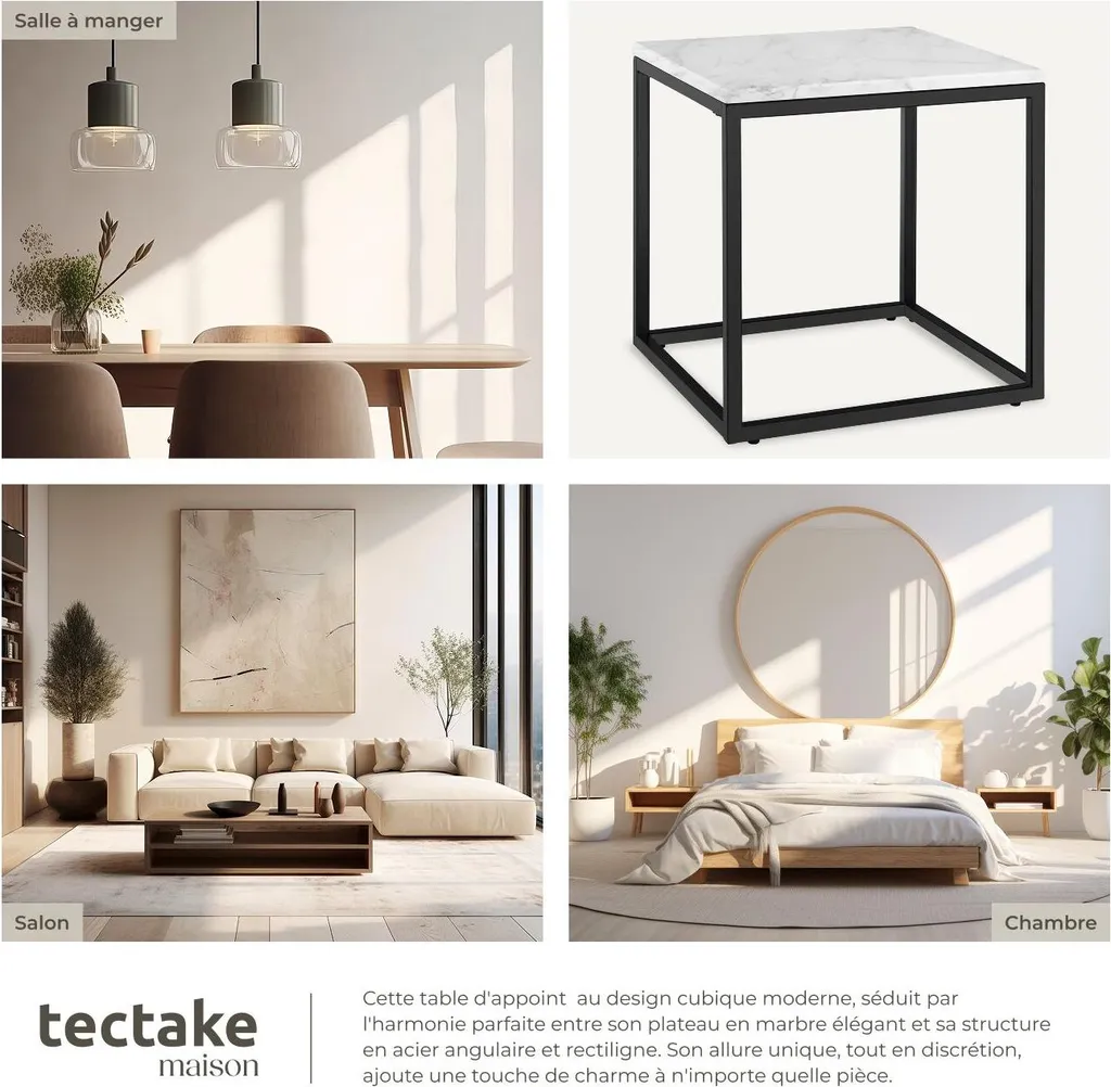 Table d'appoint Alysia aspect marbre carré 40x40 cm - Noir et Blanc