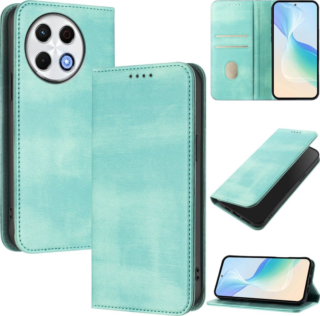 Handyhülle für Tecno Spark 30 Pro 4G, Vintage Leder RFID Schutz Kartenfach Standfunktion Magnetische Klapphülle Türkis