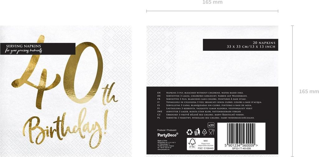 Roxan Tovaglioli Augurali 40 Anni – Confezione 20 Pezzi – 33x33 Cm – 3 Veli – Certificato FSC