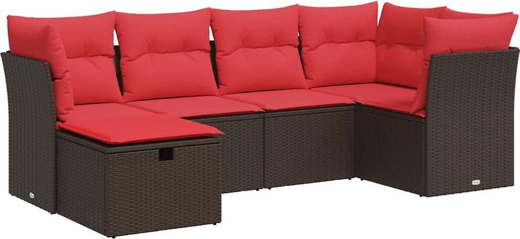 vidaXL 6-tlg. Garten-Sofagarnitur mit Kissen Braun Poly Rattan