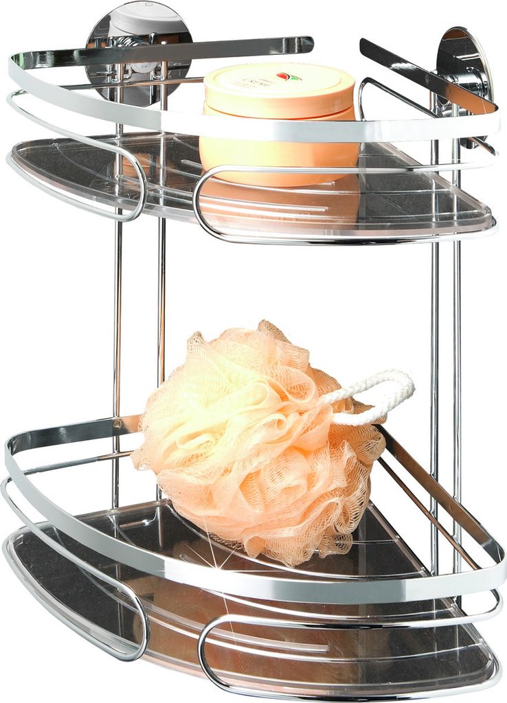 WENKO TurboFIX Edelstahl Eckregal mit 2 Ablagen 20,5 x 30 x 20,5 cm