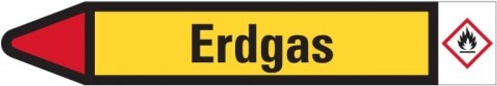 Dreifke Aufkleber I RKZ-Etikett Erdgas, links, gelb/schwarz/rot, für Ø 25-40...