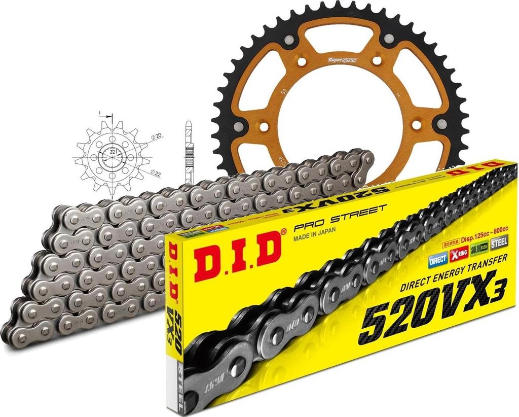 DID Kit Stealth (gold) Kompatibel mit Honda CRF230 F 04-08 13-50-114 DID520VX3 Niet