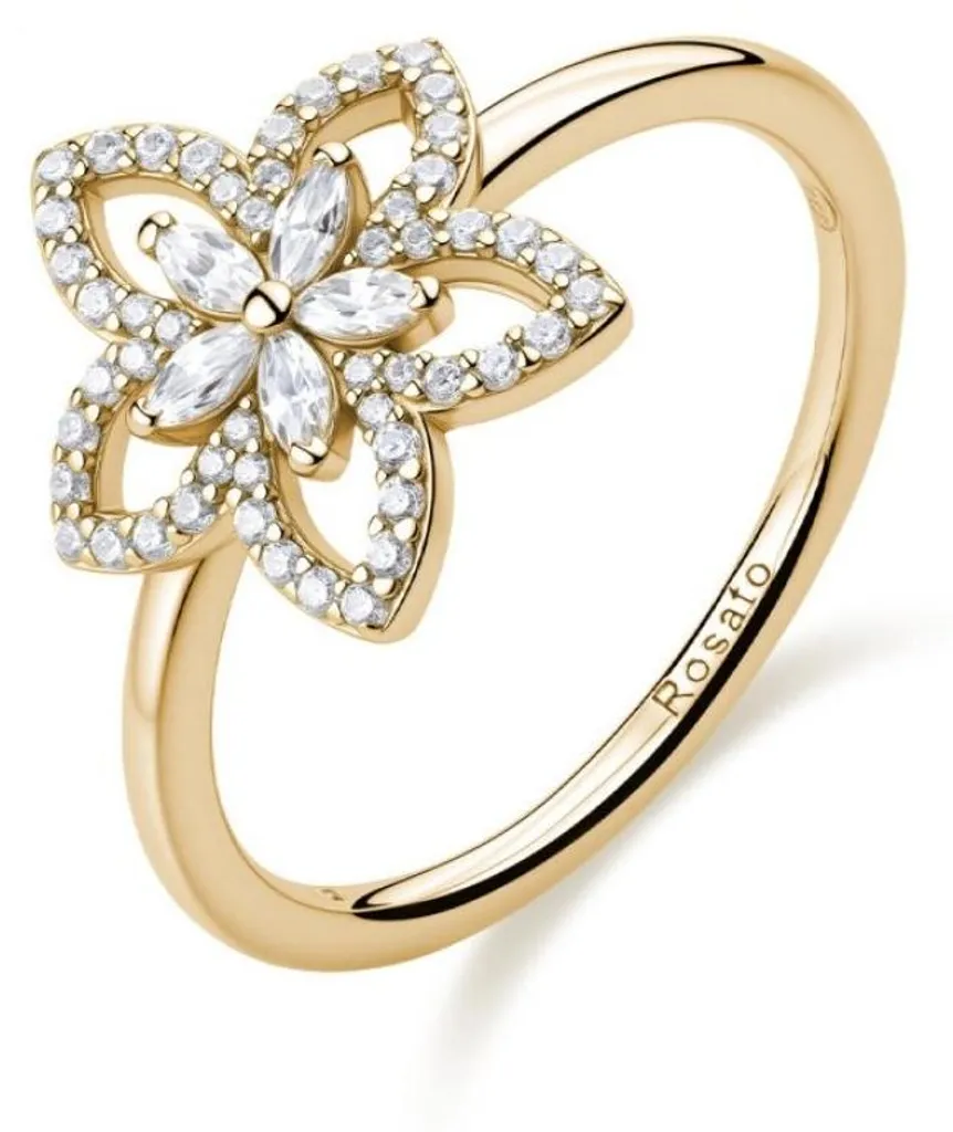 Bague Fleur pour Femme en Or Plaqué et Cristaux de Zircon Taille 50 mm