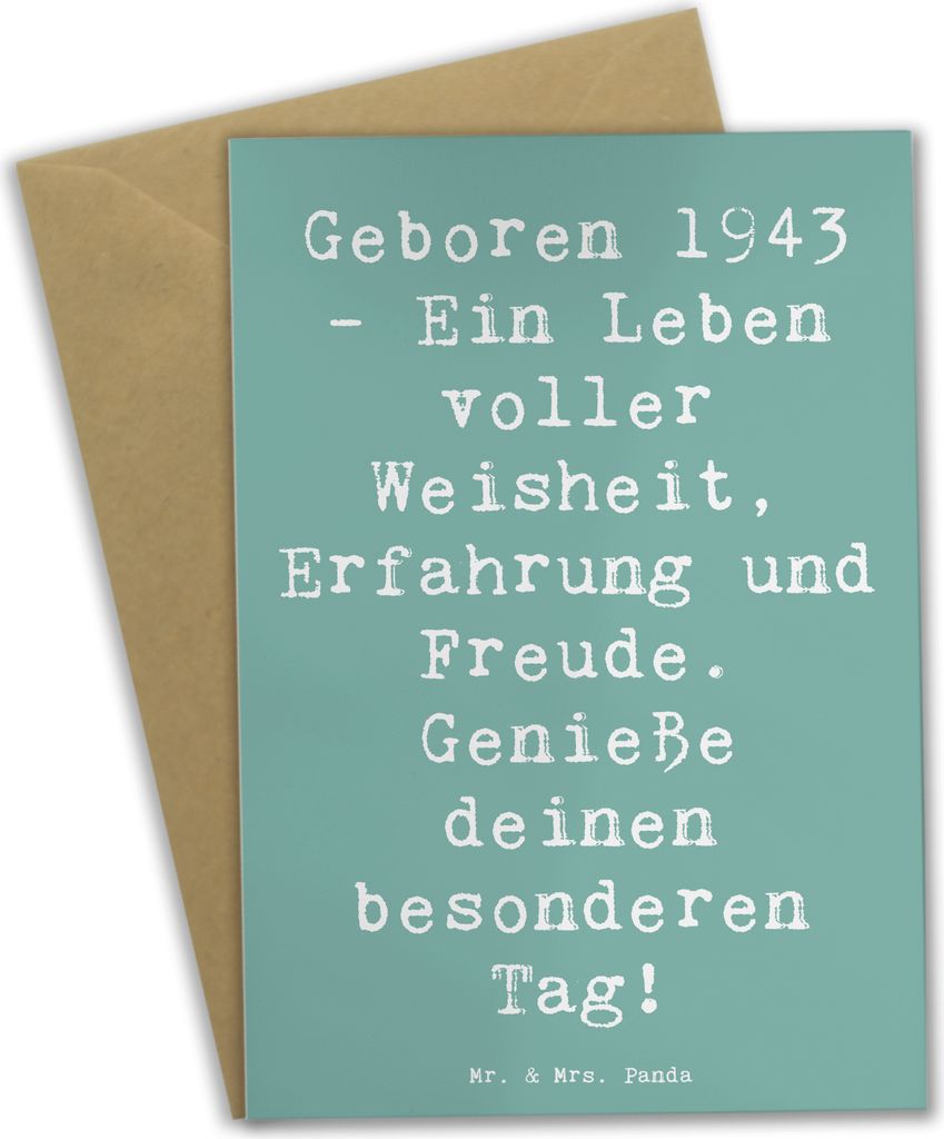Mr. & Mrs. Panda Glückwunschkarte Spruch 1943 Geburtstag - Meeresbrise - Geschenk, Klappkarte, Jahrgang, Geschichten und Weisheiten, weihnachtskar...