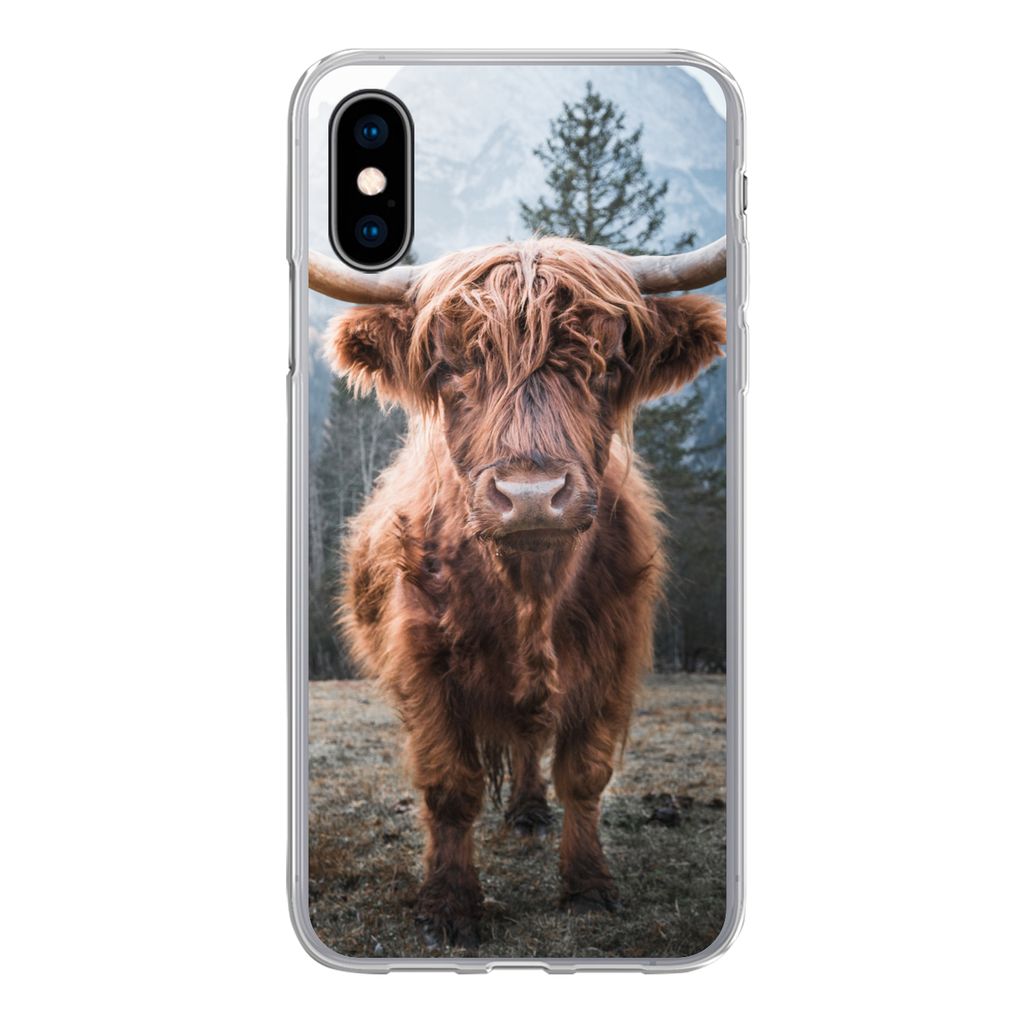 MuchoWow Handyhülle Schutzhülle Hülle für iPhone X Schottischer Hochländer - Kuh - Tiere - Berg - Natur Silikon Softcase Handy Hülle - Hand...
