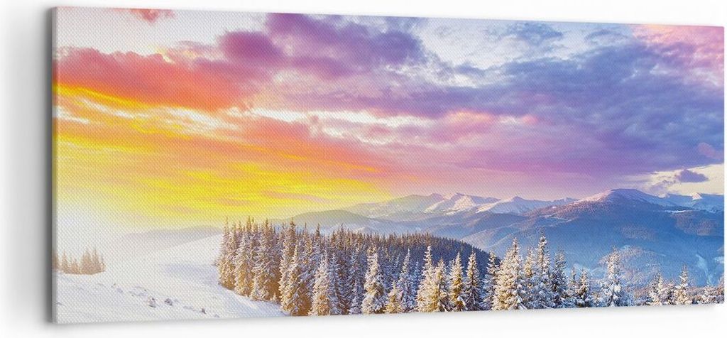 Bild auf Leinwand - Leinwandbild - Berge Schnee Winter - 120x50cm - Wand Bild - Wanddeko - Leinwanddruck - Bilder - Kunstdruck - Wanddekoration - L...
