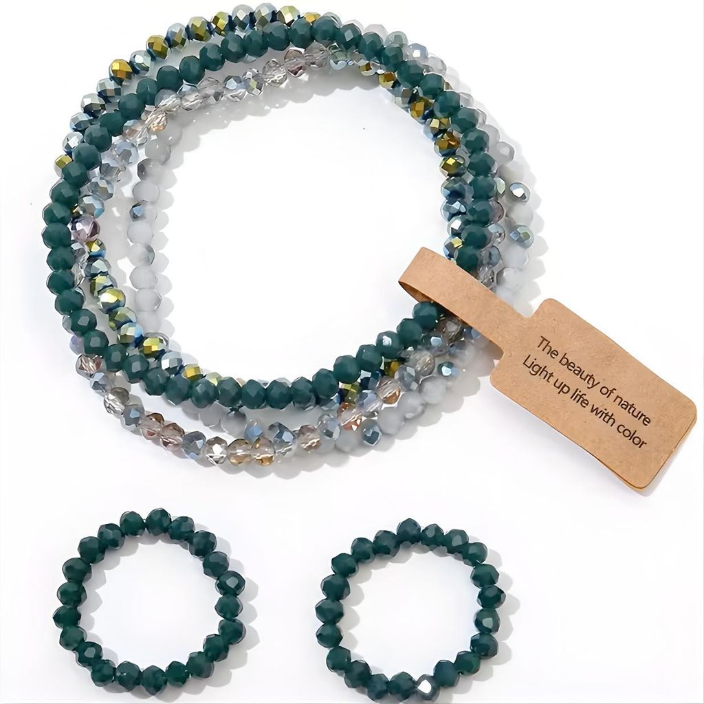 Elegantes Set GF-40111 in Dunkelgrün - Armband und Fingerringe KP40111