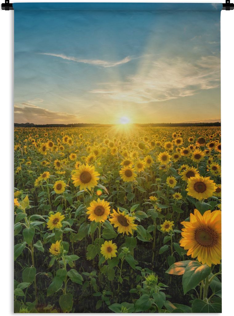 MuchoWow Wandteppich Wandbehang Sonnenuntergang - Blumen - Sonnenblume - Horizont - Landschaft 60x90 cm Tapisserie Dekoration Wandtuch - Foto-Tep...
