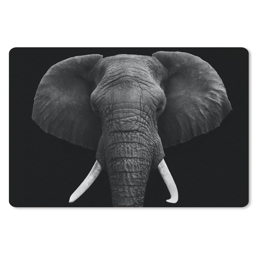 MuchoWow Schreibtischunterlage Elefant - Wildtiere - Schwarz - Weiß - Porträt 60x40 cm - XXL Mauspad - Großes Mauspad