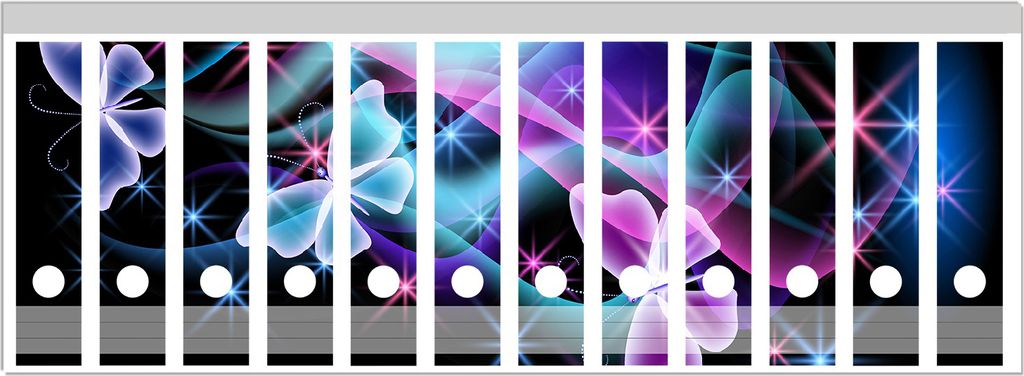 Wallario Ordnerrücken Sticker, selbstklebend für breite Ordner, 12 Stück, Motiv Schmetterlinge in bunten, strahlenden Farben