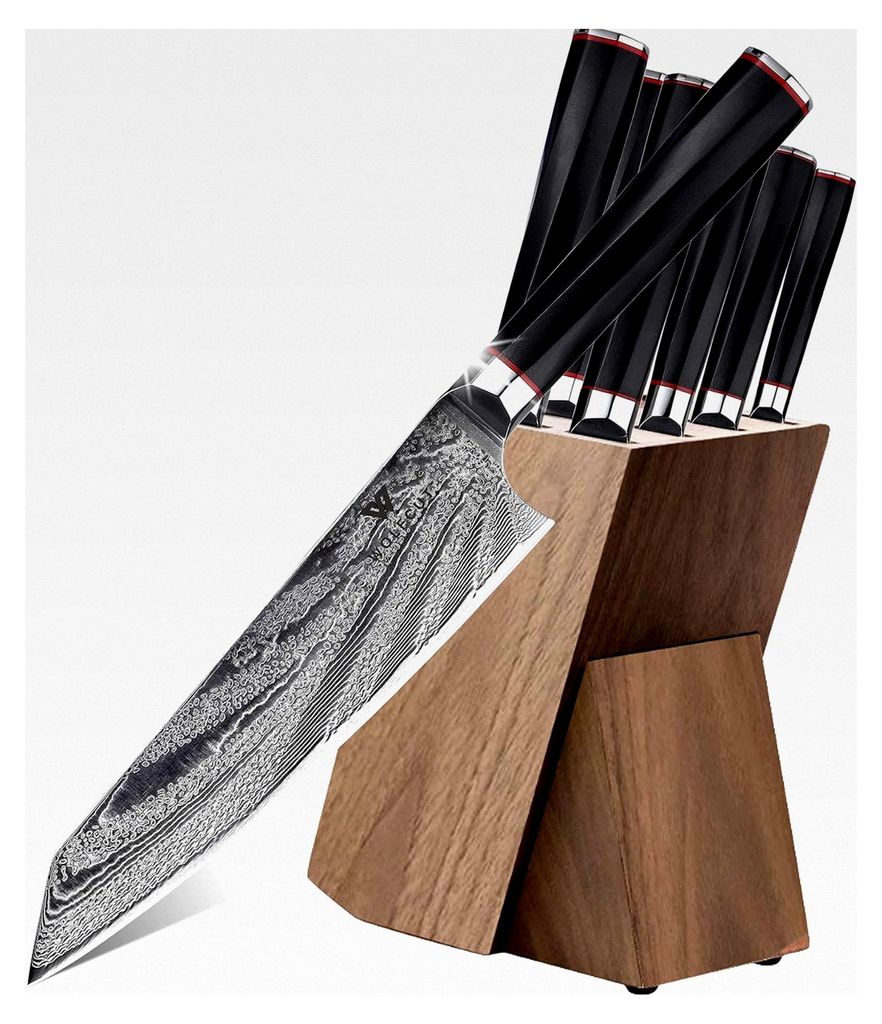 Messer-Set aus 73-lagigem japanischem Damaszenerstahl 9tlg. mit Wetzstahl und Messerblock