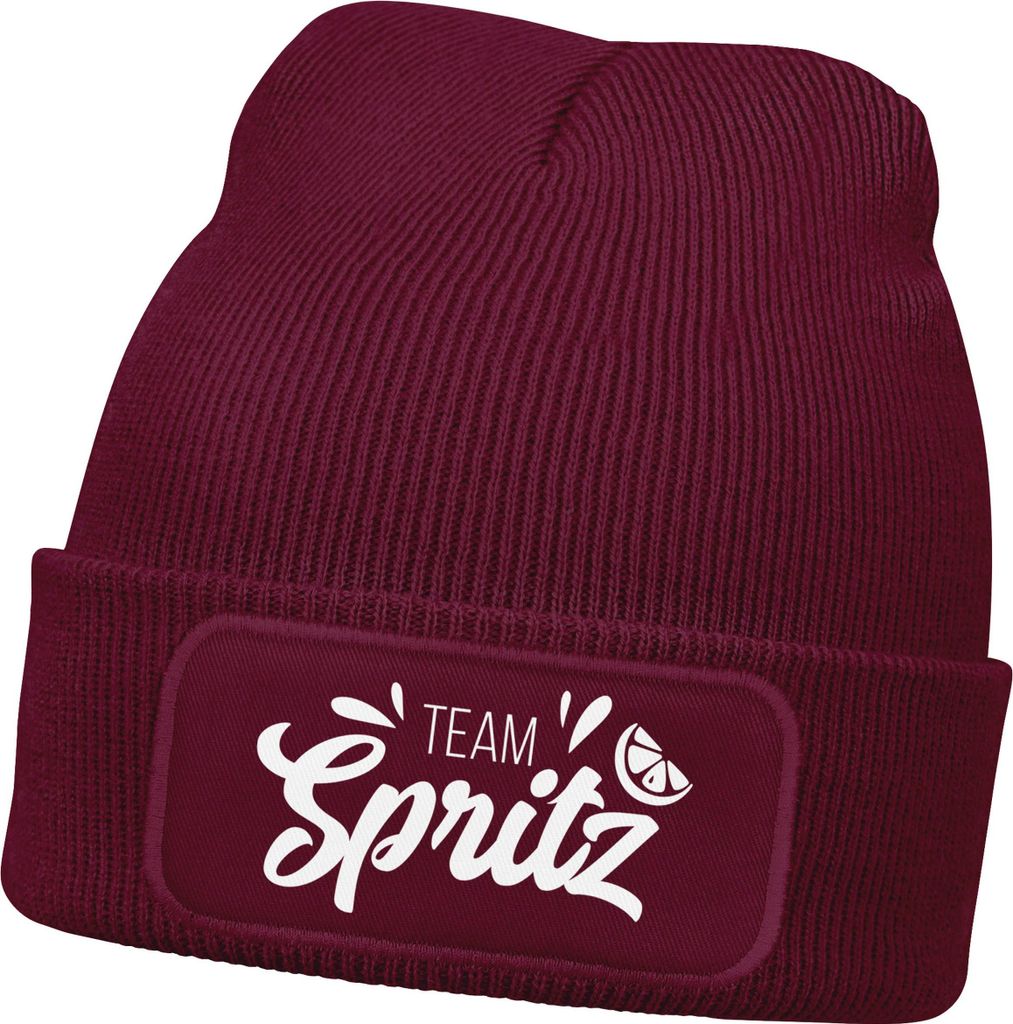 Herren Beanie Patch Strickmütze Spruch Team Spritz Aufdruck Lustig Mütze Männer Party Cocktail Apero Liebhaber Moonworks