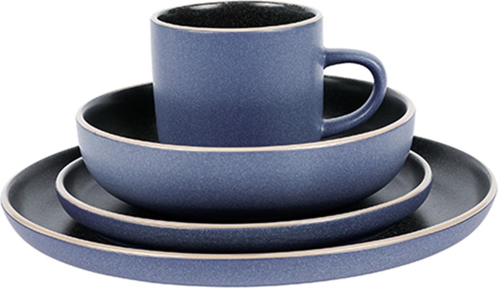 Tafelservice, 16-teilig, blau/grau