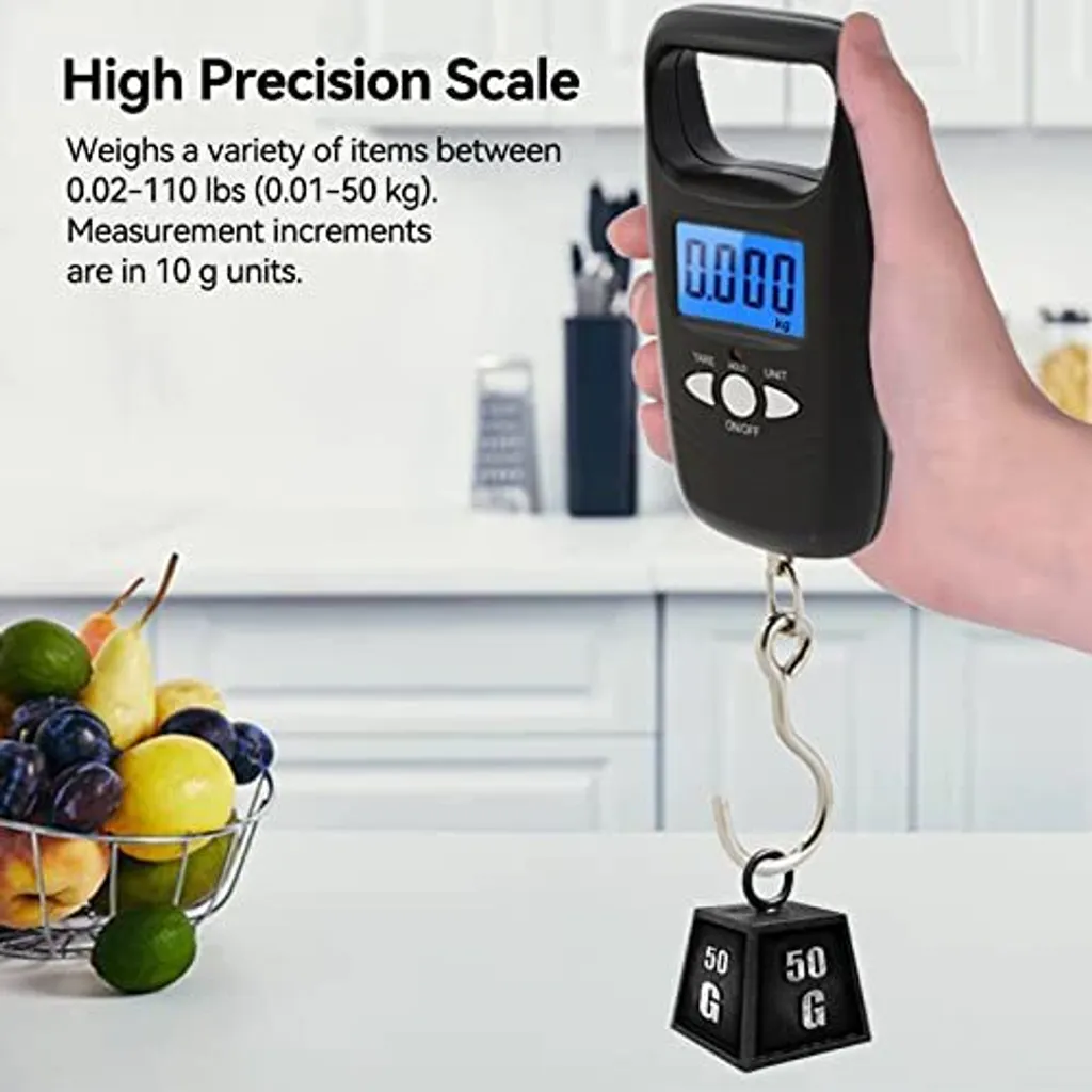 Bilancia Elettronica Sospesa 50kg | Ideale per Pesca, Casa e Valigie