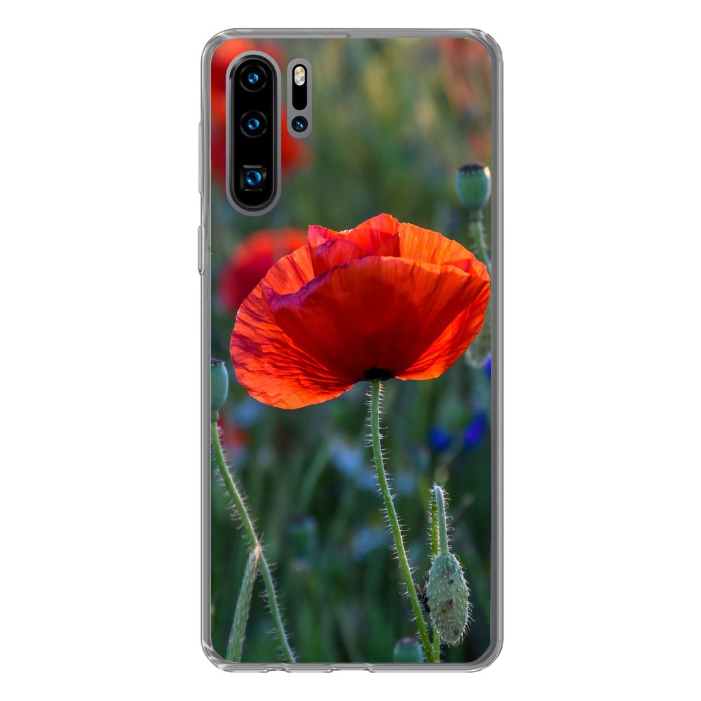 MuchoWow Handyhülle Schutzhülle Hülle für Huawei P30 Pro Bunte Mohnblumen in den Niederlanden Silikon Softcase Handy Hülle - Schutzdeckel