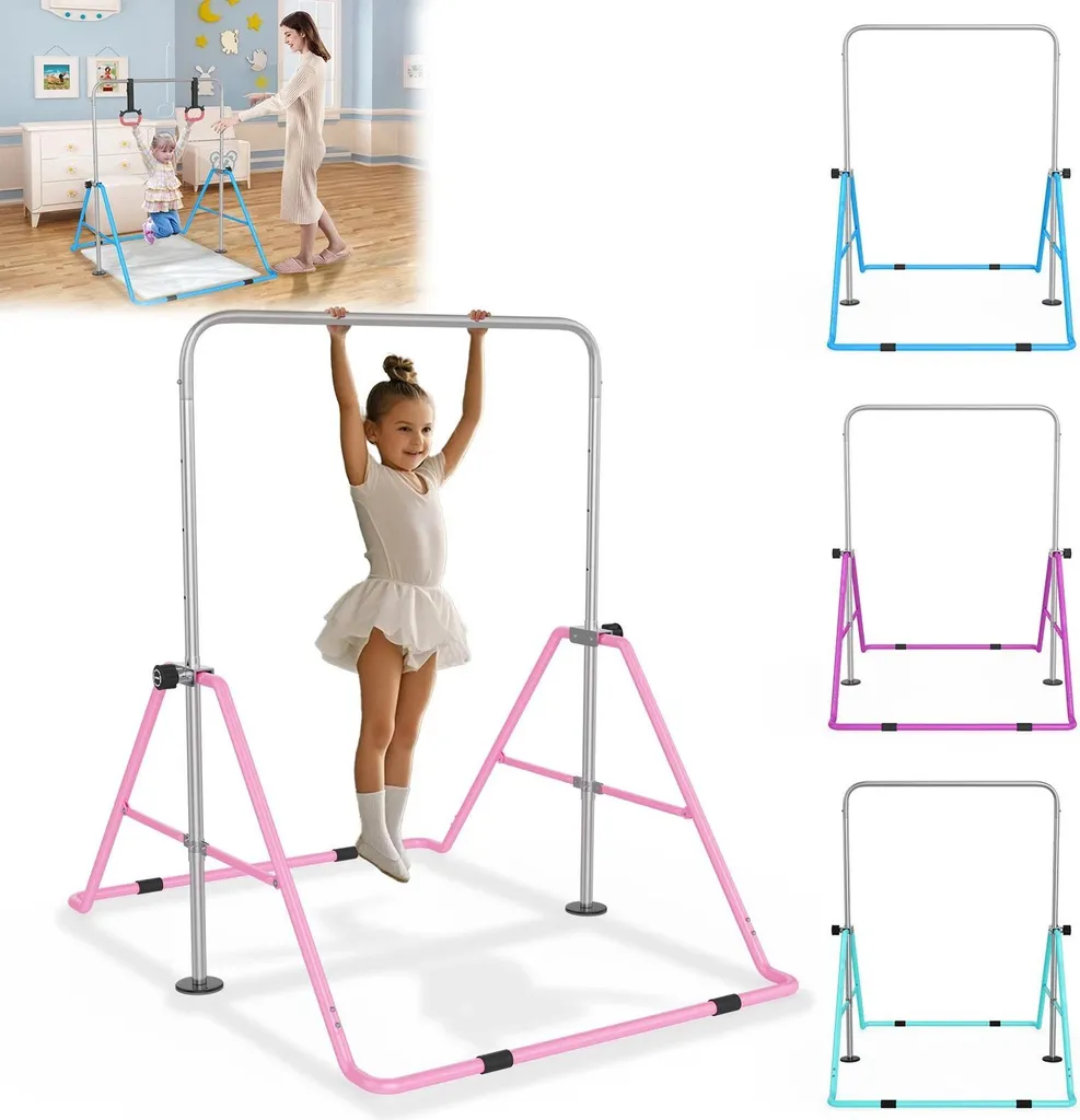 Agrès de gymnastique intérieur et jardin avec barre fixe rose réglable