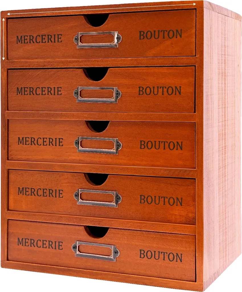 Organiseur bureau marron rétro 5 tiroirs coulissants - Finition Bois
