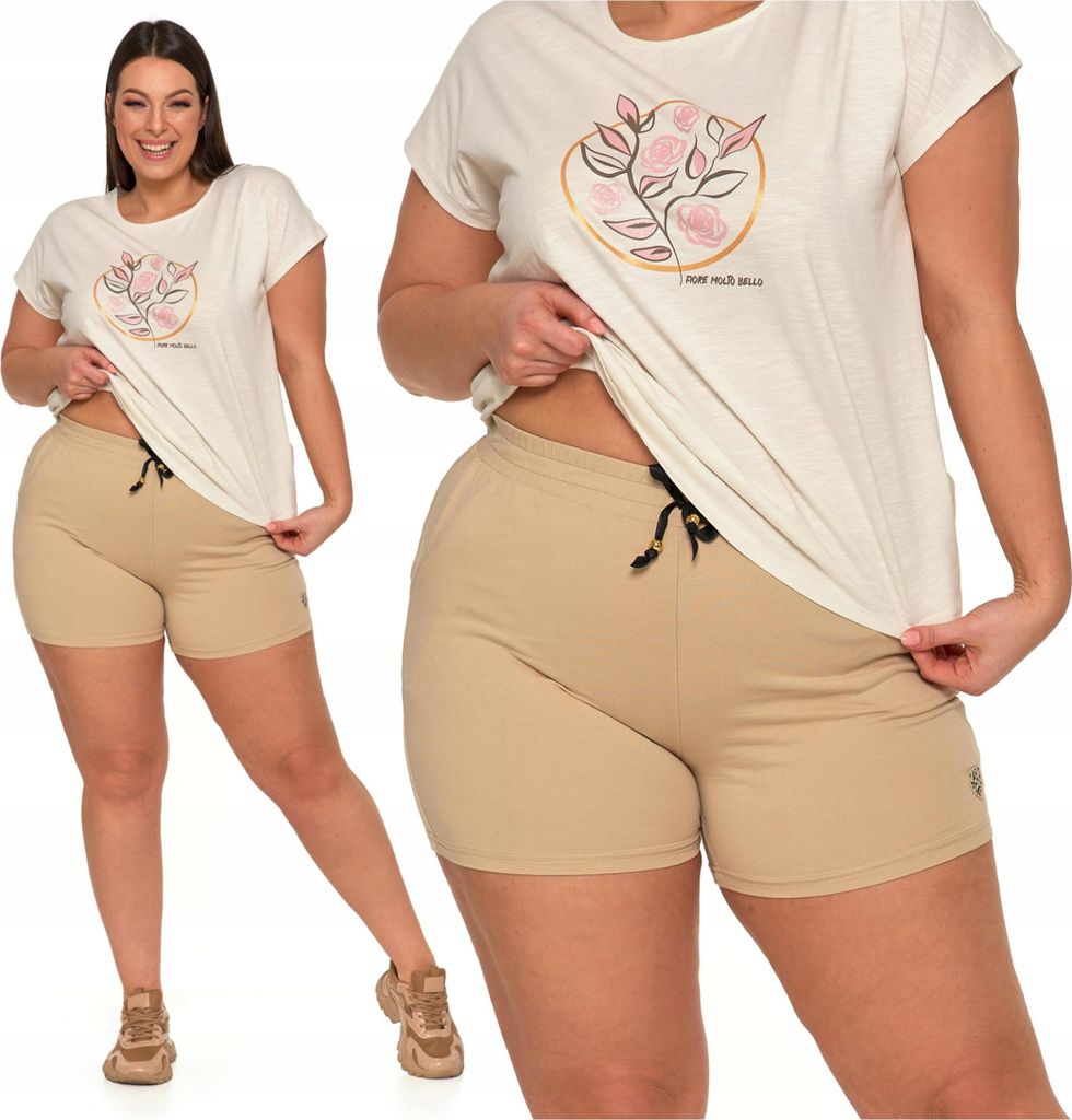 Beige Damen Shorts High Waist Sommer Jogginghose MORAJ L