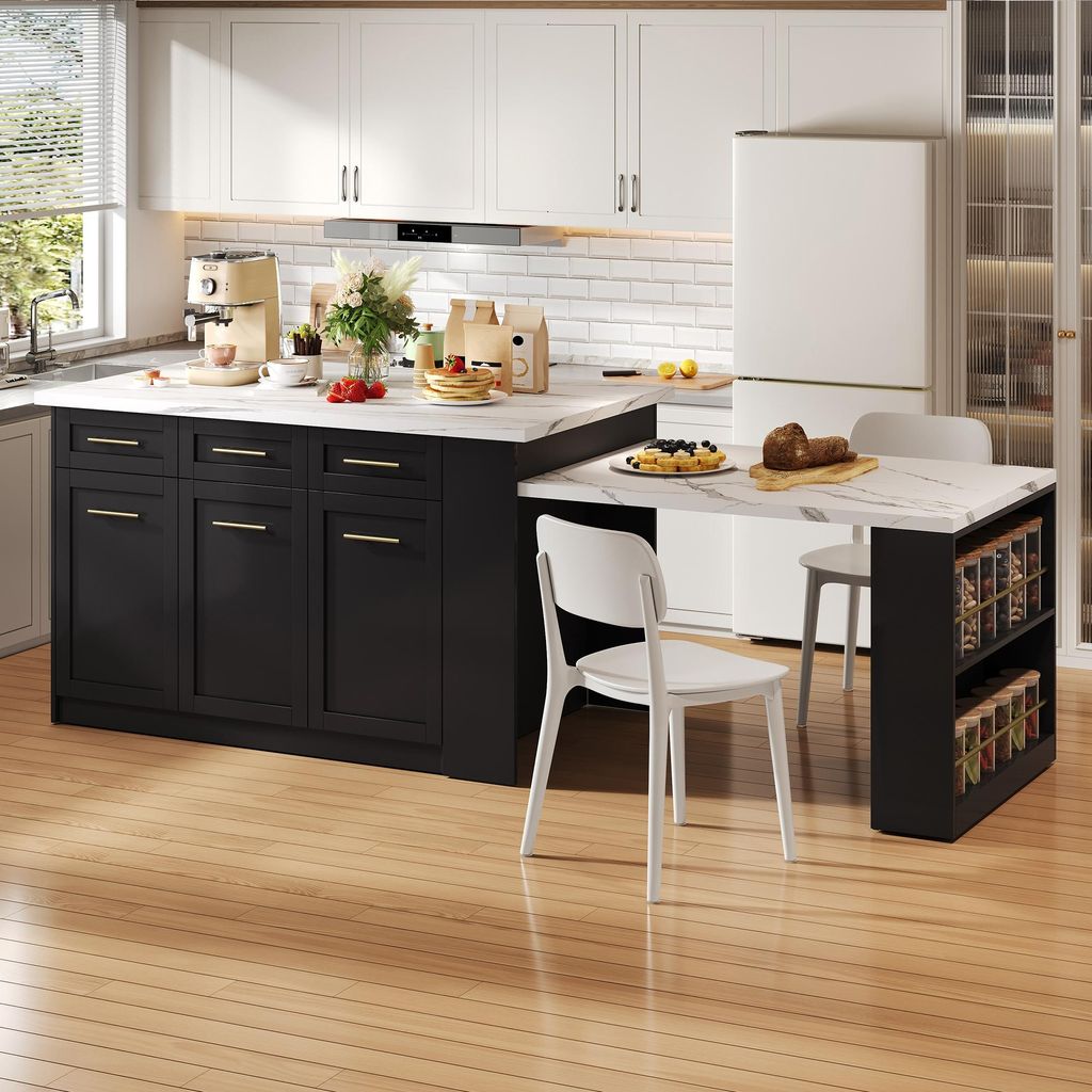 Flieks Ilot de cuisine avec table de repas extensible Image du produit 