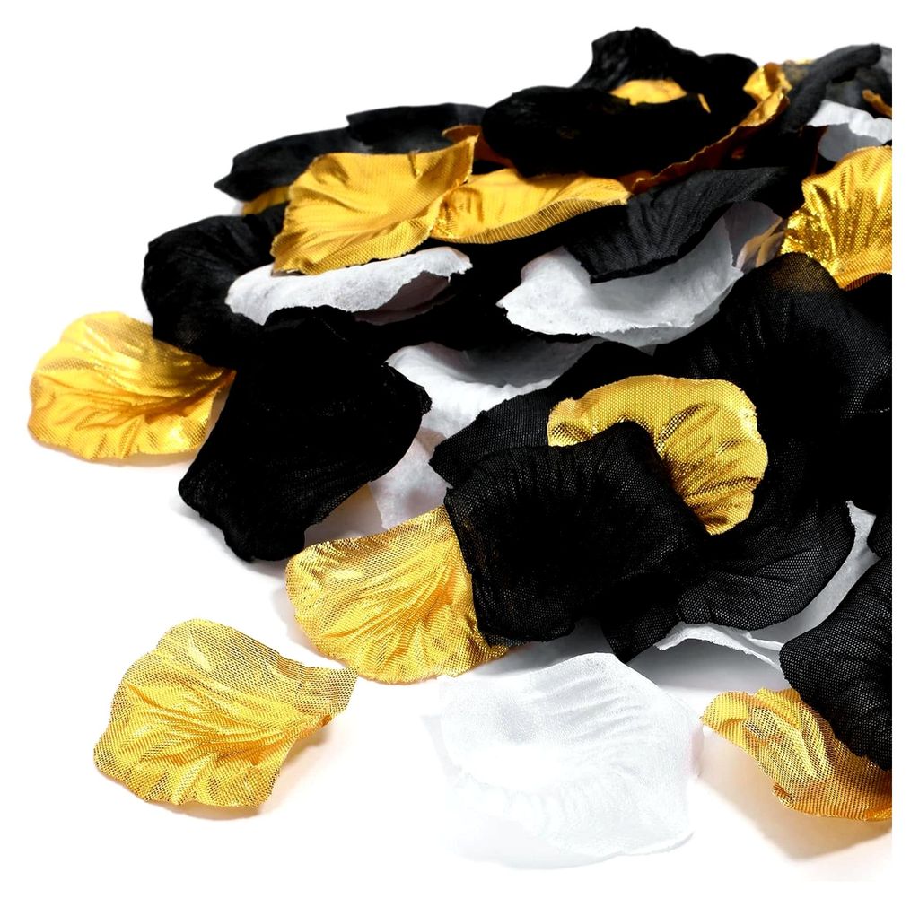 1.600 Stück Kunstseide Rosenblätter für Tischdekoration bei Hochzeit, Valentinstag und romantischen Feiern (Gold, Weiß, Schwarz)