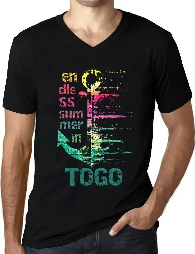 Herren Grafik T-Shirt V-Ausschnitt Endloser Sommer in Togo – Endless Summer In Togo – Öko-Verantwortlich Vintage Jahrgang Kurzarm Lustige Druck