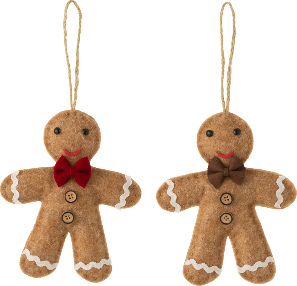 Bonhomme Pain d'Épice Décoratif Brun J-Line avec Attache Textile x2
