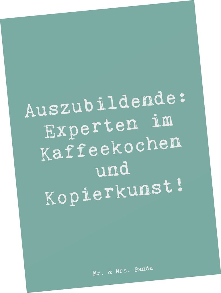 Mr. & Mrs. Panda Postkarte Spruch Auszubildende Kaffeekünstler - Meeresbrise - Geschenk, für Azubis, Ansichtskarten, personalisierte Geschenke, B...