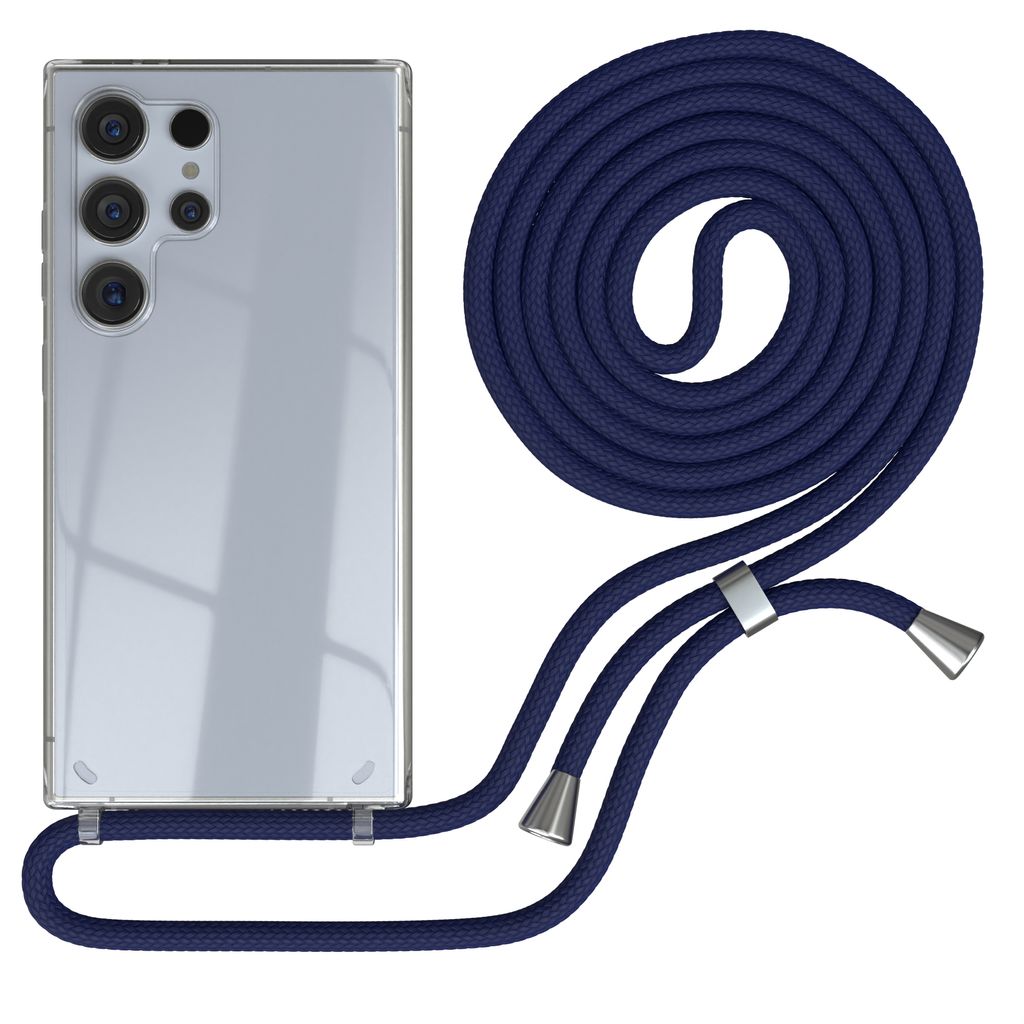 EAZY CASE Handykette kompatibel mit Samsung Galaxy S24 Ultra, Handyhülle mit Umhängeband, Handykordel, Schutzhülle Clear, Band in Blau