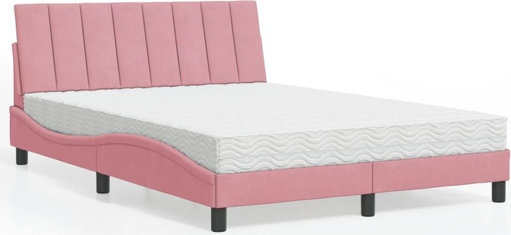 Möbel Bett mit Matratze Rosa 140x190 cm Samt - Klassische Polsterbett 3208597