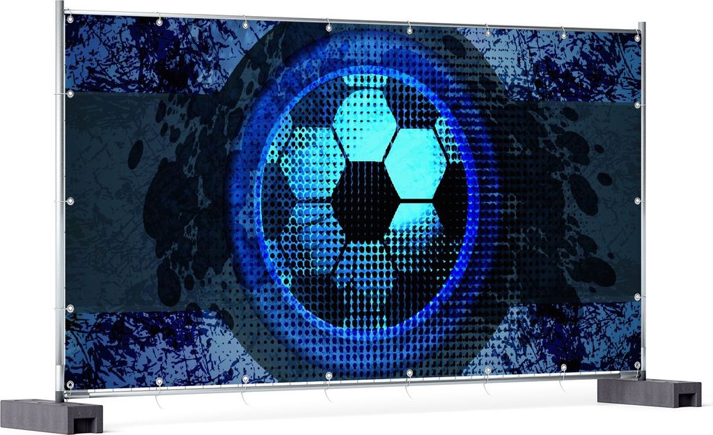 Wallario XXL Outdoor-Poster für Garten oder Balkon, Motiv Fußball Design - Abstraktes Muster in blau, in ca. 340 x 173 cm