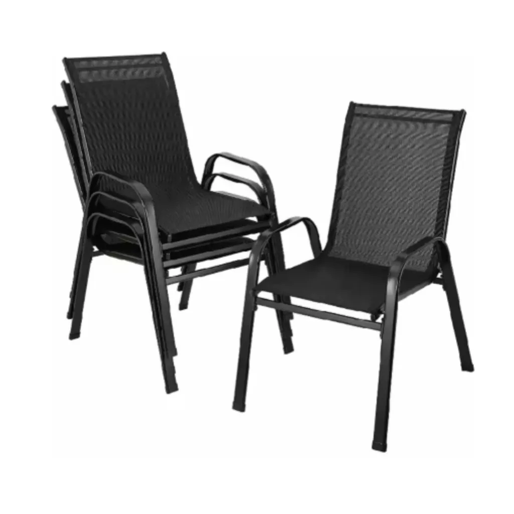 Chaise de jardin robuste 150 kg empilable en métal noir - Set de 4