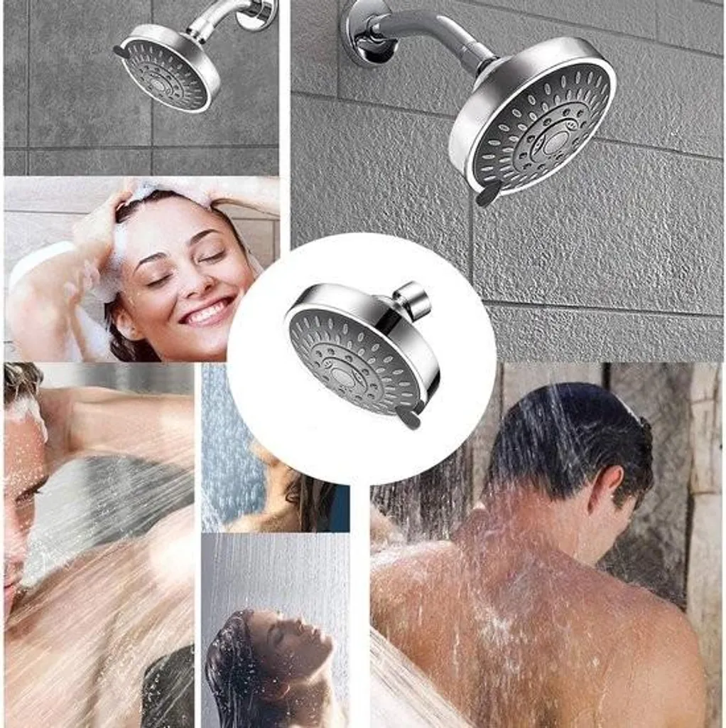 Pomme de douche fixe haute pression ronde argent 4 pouces - 5 jets - 3