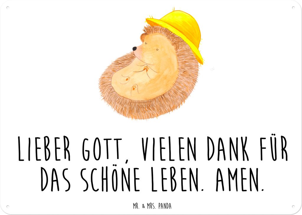 Mr. & Mrs. Panda Schild Igel Beten DIN A6 - Weiß - Geschenk, Gott, Türschild, Leben, Wandbild, Amen, Metallbild, tafel, Genießen, Blechschild, G...