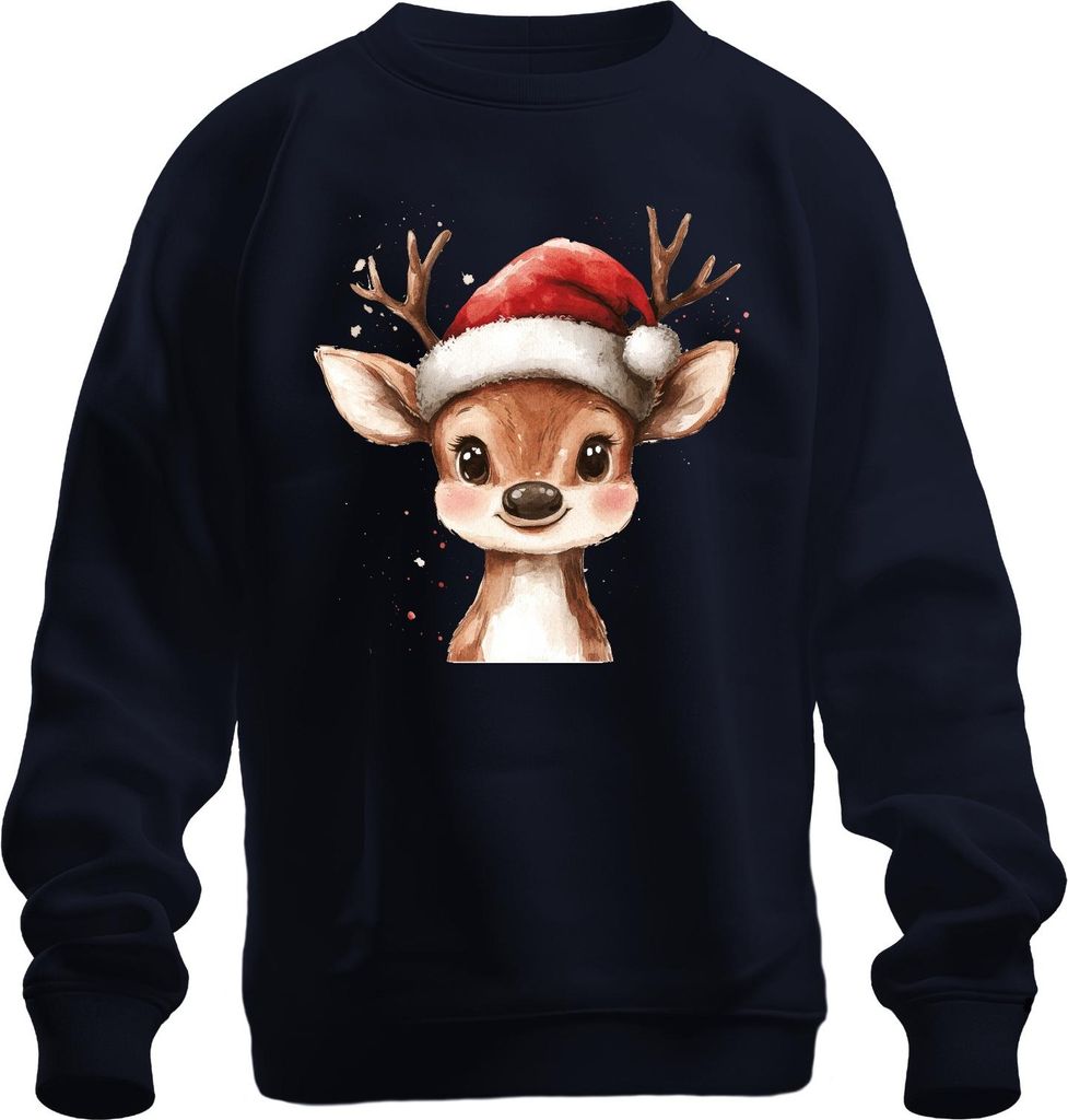 Weihnachtsrentier niedlich Aquarell Santa Hirsch Geschenk Uni Sweatshirt Pullover, Navy, S