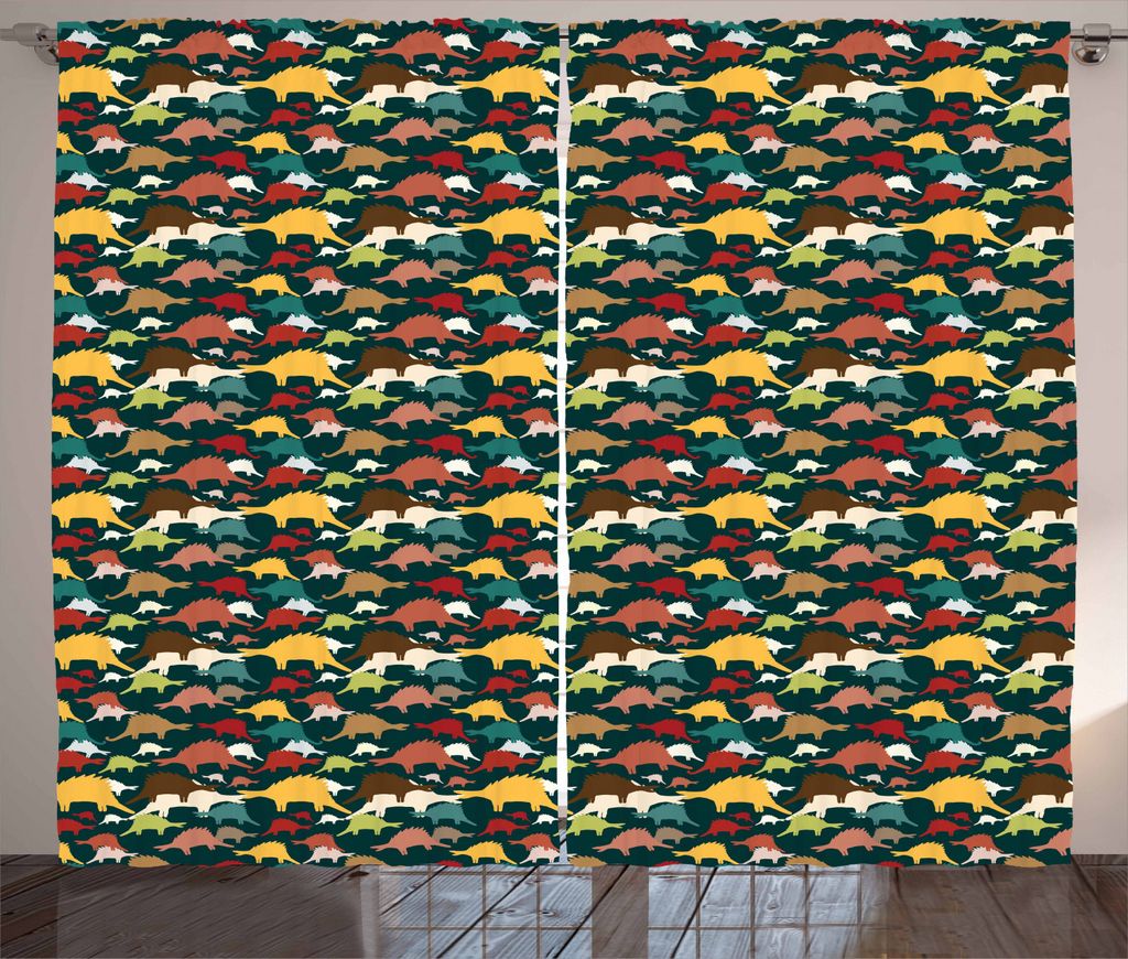 ABAKUHAUS Velociraptor Rustikaler Vorhang, Bunte Tyrannosaurus, Wohnzimmer Universalband Gardinen mit Schlaufen und Haken, 280 x 225 cm, Mehrfarbig