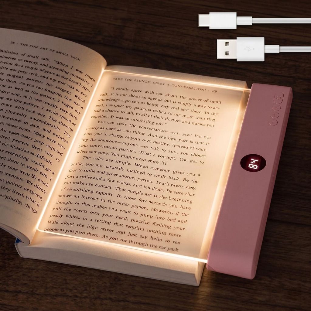 Leselampe Buch Wiederaufladbare Dimmbar 3 Farbtemperatur mit Timer Buchlampe Nachttischlampe Nachtlicht Leselicht, Rosa