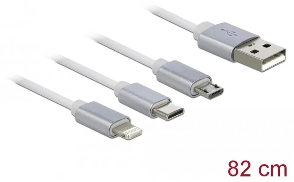 Câble de charge multiple 3 en 1 enroulable blanc avec port USB Type C - 9