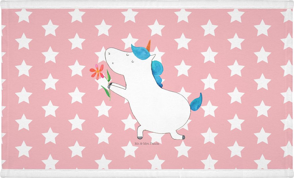Mr. & Mrs. Panda Handtuch Einhorn Blume - Rot Pastell - Geschenk, Händehandtuch, 50x100, gesichtshandtuch, Freundin, Flauschtuch, Liebe, Partner, ...