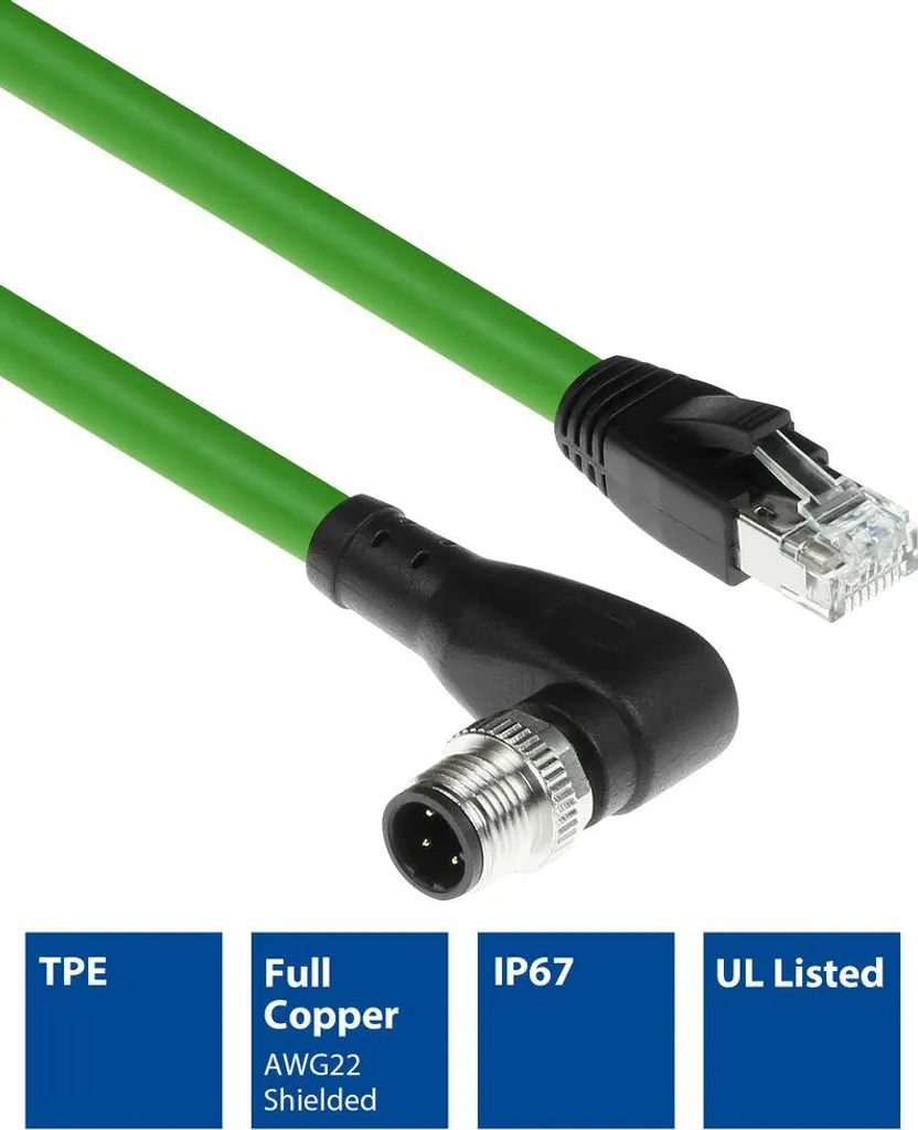 Cavo ACT M12D Maschio 90° a RJ45 5m | Guaina TPE Xtreme Schermata - 2