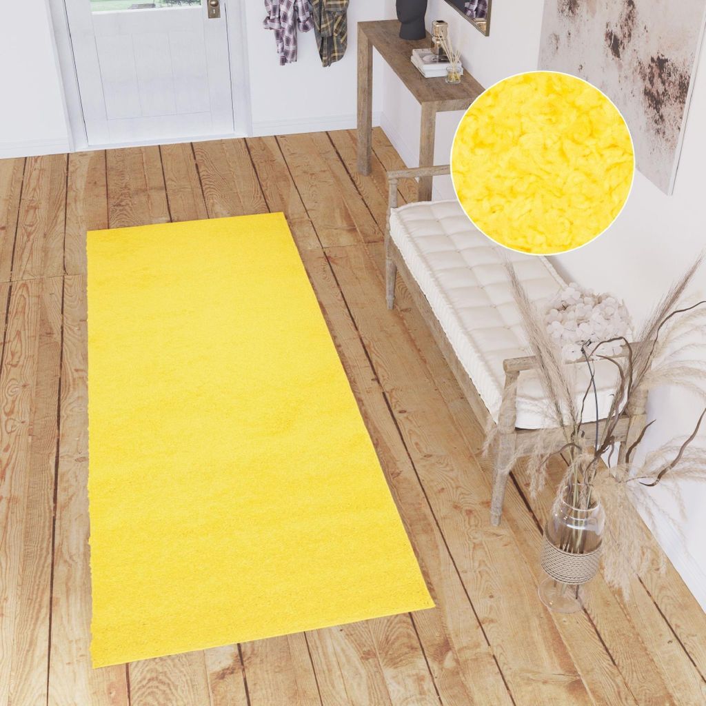 Läufer Shaggy Hochflor Langflor Gelb Modern Wohnzimmer Schlafzimmer 70 x 370