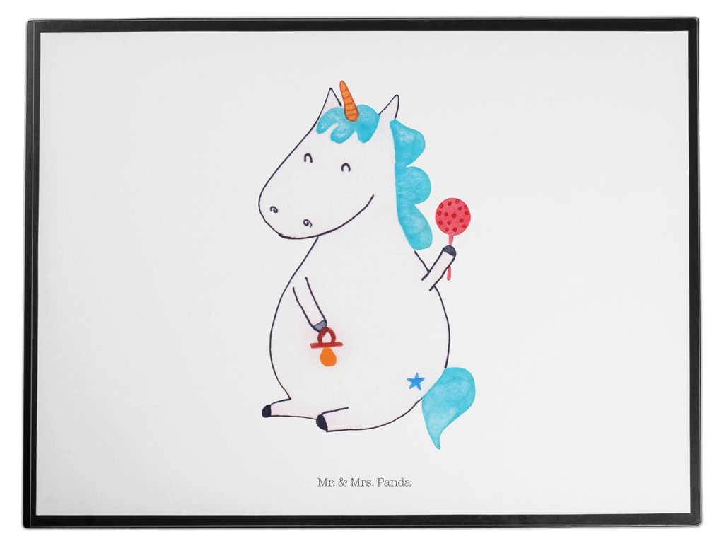 Mr. & Mrs. Panda Schreibunterlage Einhorn Baby - Weiß - Geschenk, Schnuller, schreibtischunterlagen, bastelunterlage, Geburt, tischauflagen, Gebur...