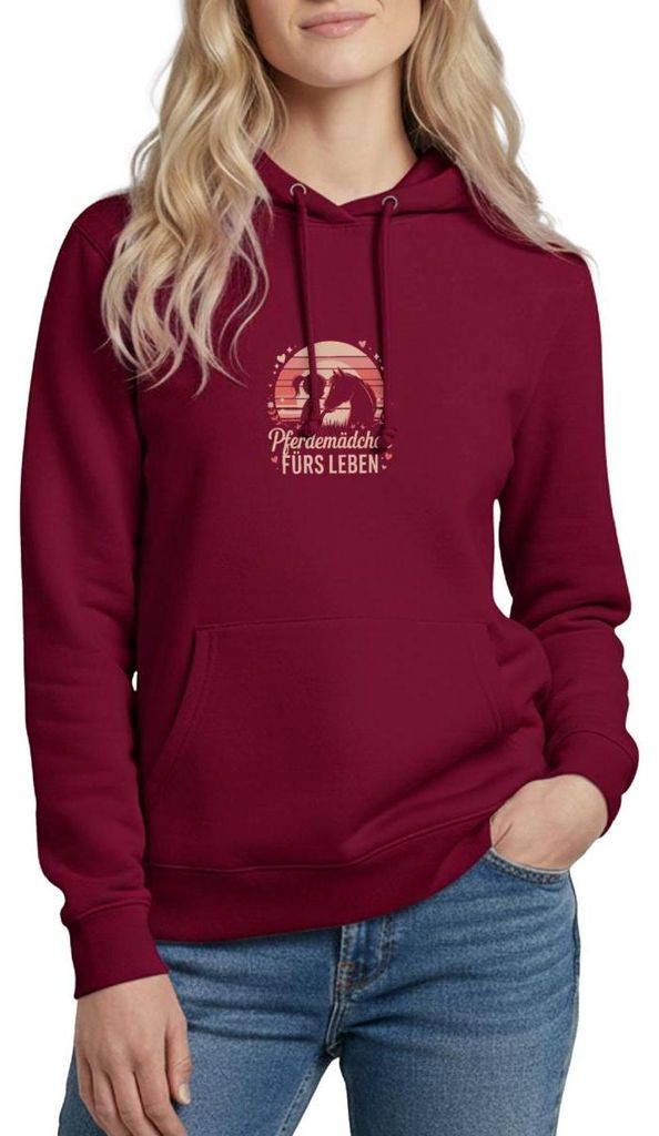 Spreadshirt Pferdemädchen Fürs Leben | Pferdeliebe Damen Hoodie, M, Bordeaux
