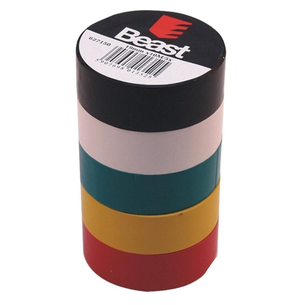 Isolierband 19mm x 10m 5 Farben Set VDE PVC Klebeband Elektriker Tape Isoband Kabel Isolierung Elektroband Reparaturband Elektrik