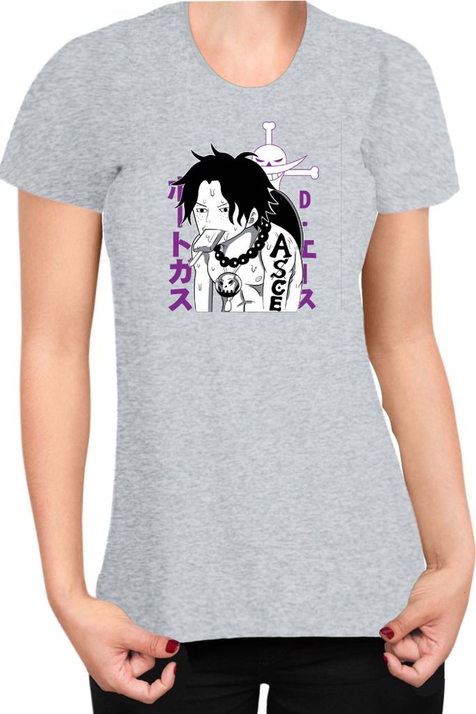Damen T-Shirt Japan Anime Manga One Manga Piece Anime Luffy 04 Straw Icecream, Lady S / Grau