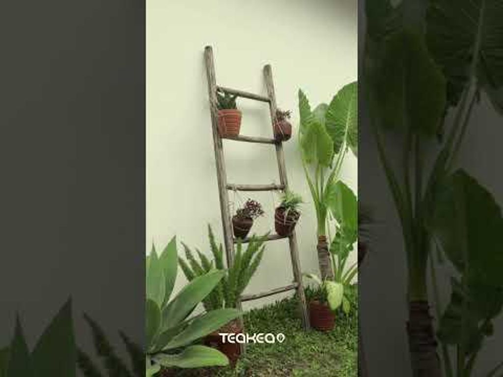 Dekorative Leiter aus Teakholz, kompakt (150 cm) – Rustikales Braun –es Massivholz