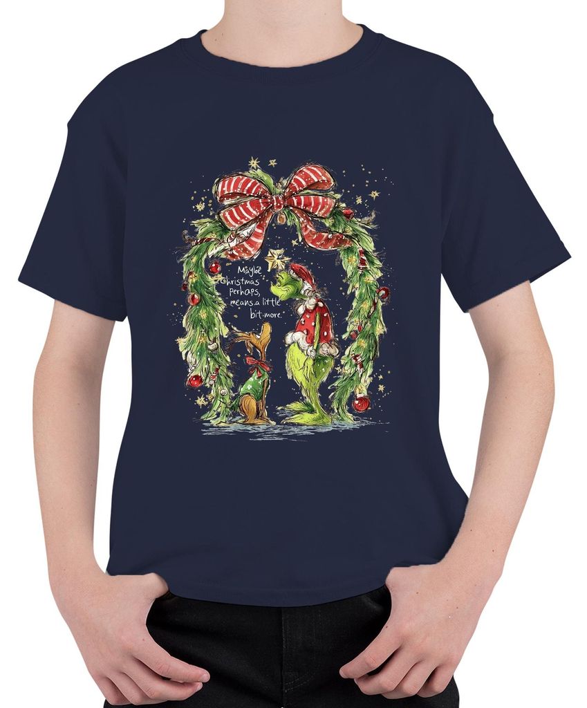Grinch Maybe Christmas means a little bit more lustig Geschenk Uni Kinder T-Shirt, Navy, 104