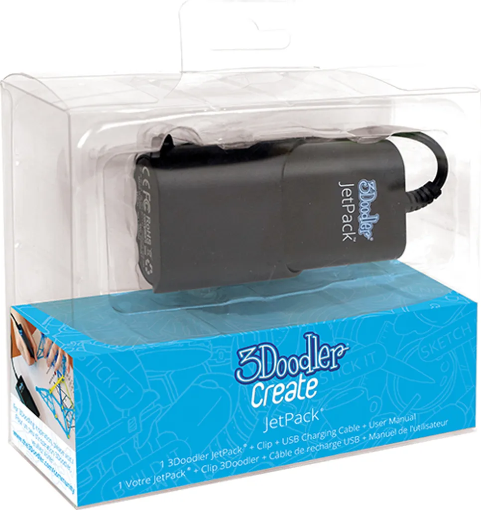 Stylo 3D 3Doodler 3DR2JET Noir avec Batterie 4400 mAh et Charge USB 5V