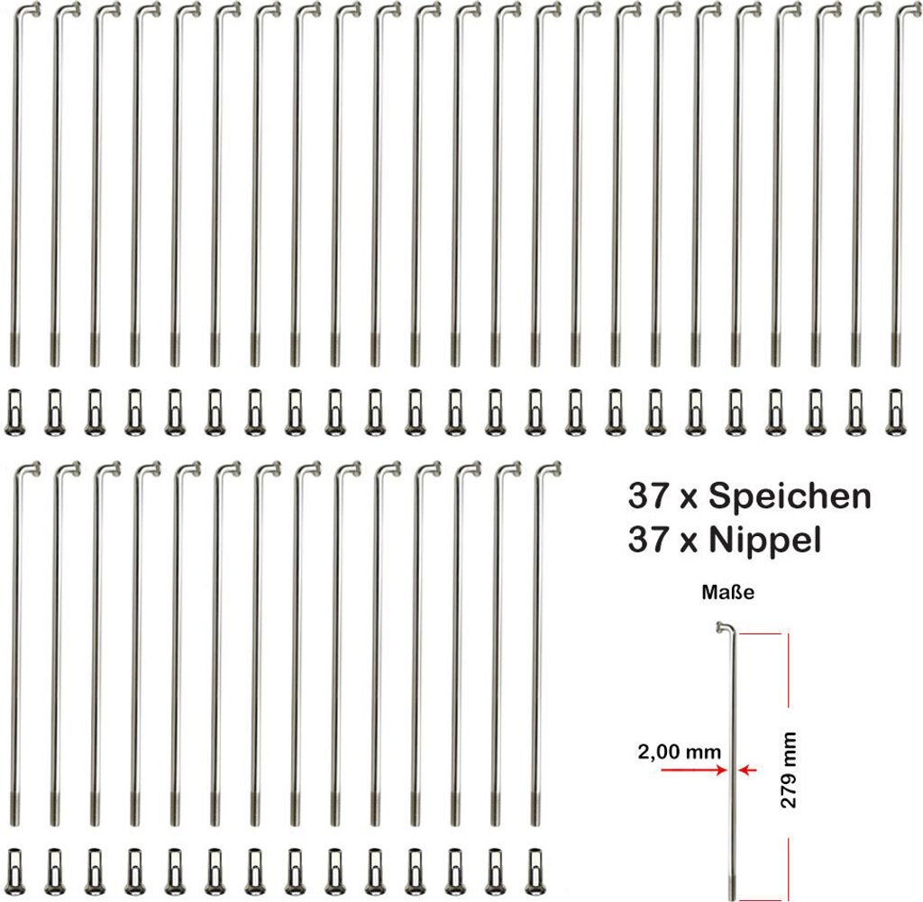 37 Stück Speichen 279mm Spokes silber VERZINKT 2mm inkl. Produktbild 