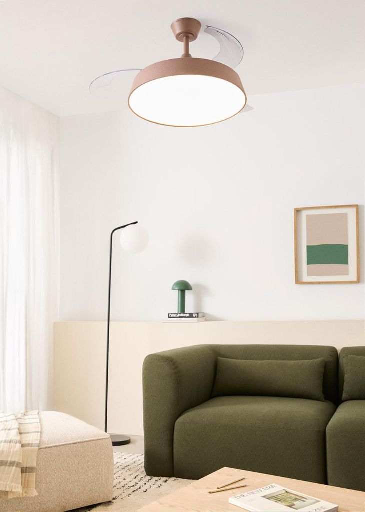 WIND CLEAR CONTOUR - Leiser Deckenventilator 40 W Ø107 cm mit ausfahrbaren Flügeln und LED-Licht